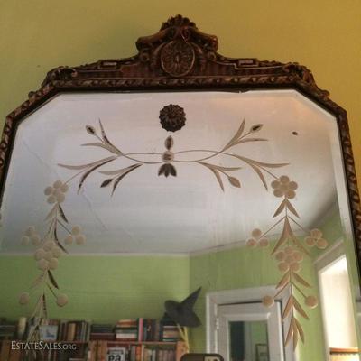 Pretty etching detail on antique mirror