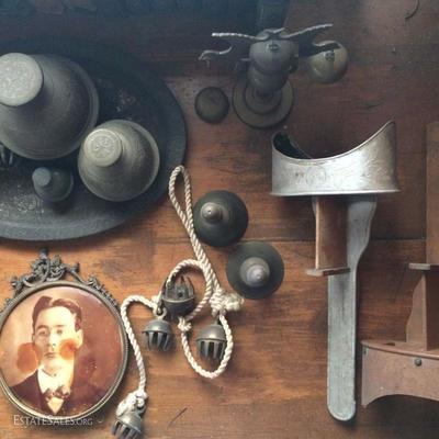 Some nice brass bells from India, antique photographic portrait stereoscope viewers (no cards)