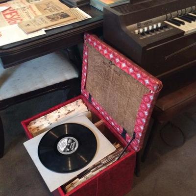 Cute record filing system for 78s, small electrical organ