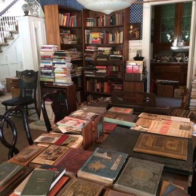 The "library" with tons of books, records, paper ephemera, early typewriters and more!