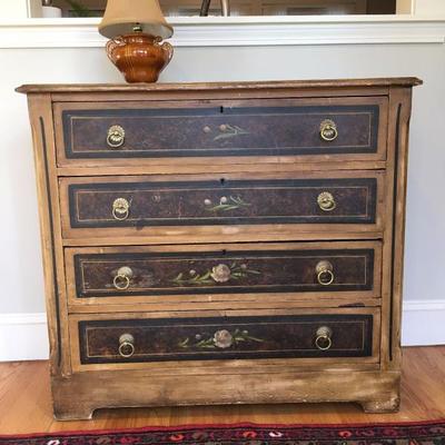 Hand Painted Antique Pine Chest of Drawers