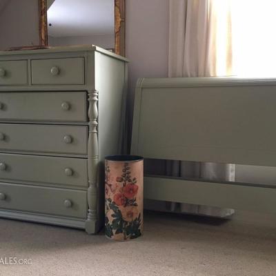 Painted Dresser with Matching, Pair, of Twin Bed Frames 