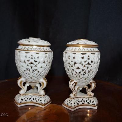 19th century Worcester Grainger reticulated potpourri vases in perfect condition
