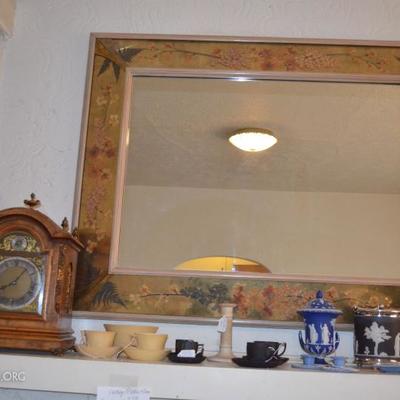 Unique Antique mirror with pressed botanical under glass