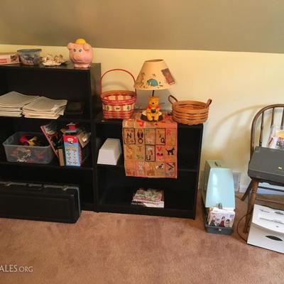Bookcases, misc. items for children