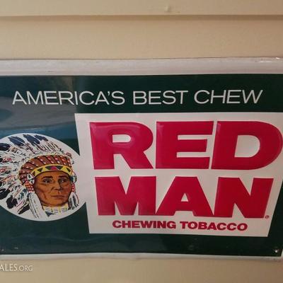 Vintage red man tobacco sign. Enamel on metal. 