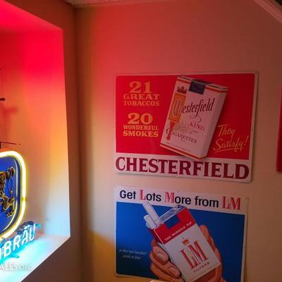 Authentic vintage cigarette and neon bar signs