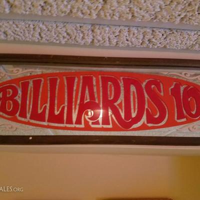 Mirrored billiards room sign