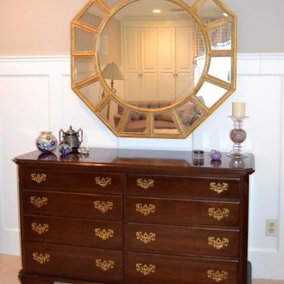 Octagonal mirror and Ethan Allen double dresser