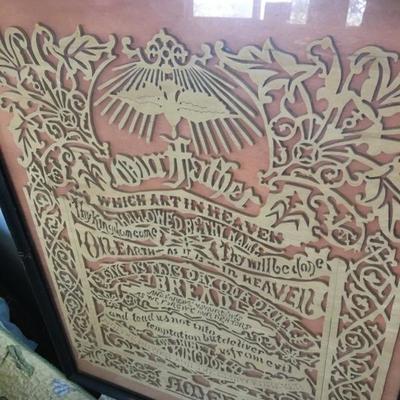 The Lord's Prayer cut into wooden-lace