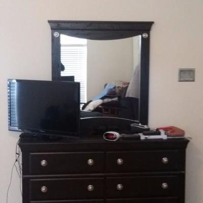 Dresser with mirror, TV