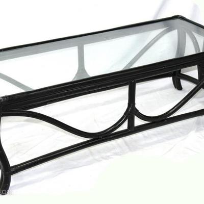 Black Wicker Coffee Table with Glass Top