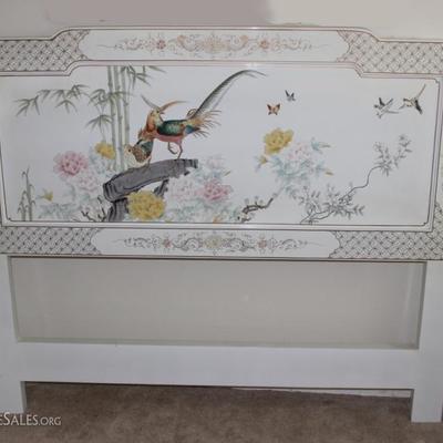 White lacquered hand painted headboard