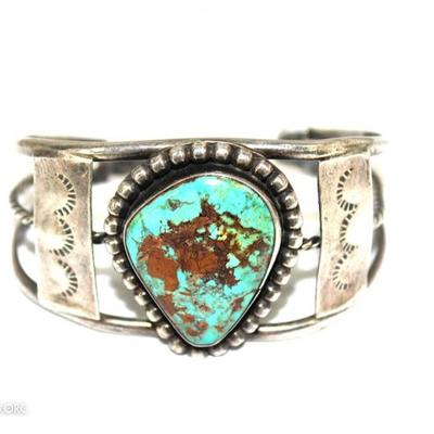 Navajo Sterling Silver Turquoise Bangle Bracelet