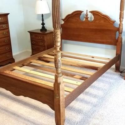 Wheat Carved Four Poster Queen Size Bed