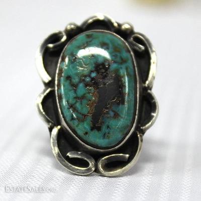 Native American Nav Sterling Silver Turquoise Ring
