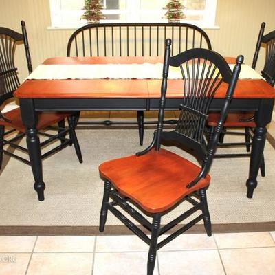 Dining Table with Three Chairs and One Bench