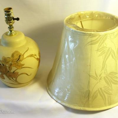 Floral painted porcelain lamp with shade