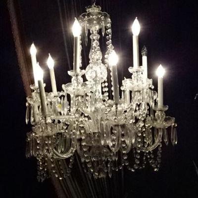VINTAGE AUSTRIAN STYLE CHANDELIER WITH CRYSTAL DROPS AND SWAGS