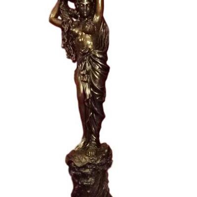 LIFESIZE BRONZE SCULPTURE, MAIDEN WITH SHELL, CAN BE USED AS FOUNTAIN WITH WATER FLOWING FROM SHELL