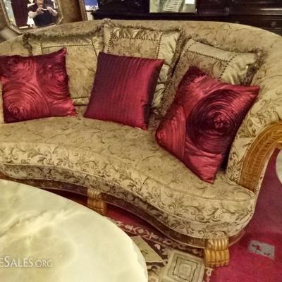 OPULENT 3 PC LIVING ROOM SET, SOFA AND 2 ARM CHAIRS WITH RED AND CHAMPAGNE ACCENT PILLOWS
