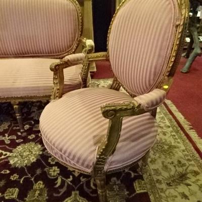 ANTIQUE LOUIS XVI STYLE SOFA AND 2 CHAIRS IN GOLD GILT