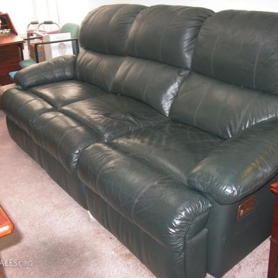 dark green leather double recliner couch