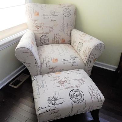 upholstered arm chair with matching ottoman