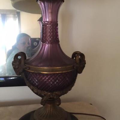 PAIR OF BACCARAT LAMPS WITH AMETHYST COLOR CRYSTAL
