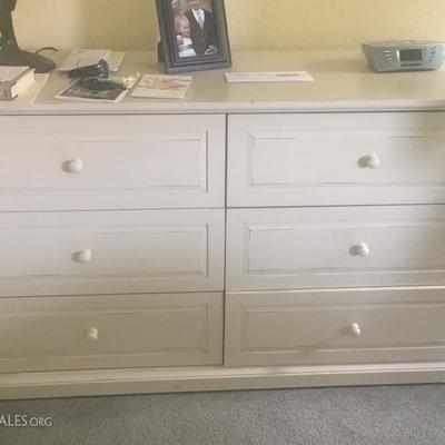 Matching white wood bedroom dresser