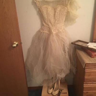 Vintage wedding dress with original box and shoes with it!