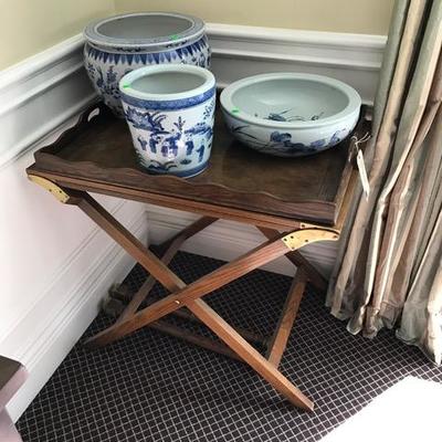 Baker Tray Table with Asian Blue and White Porcelain