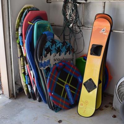 snowboards and snow sleds