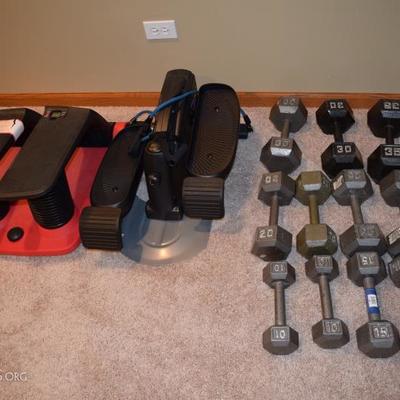 10 lbs - 35 lbs. dumbbells and stepper 
