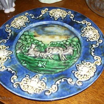 One of a pair of antique Majolica plates