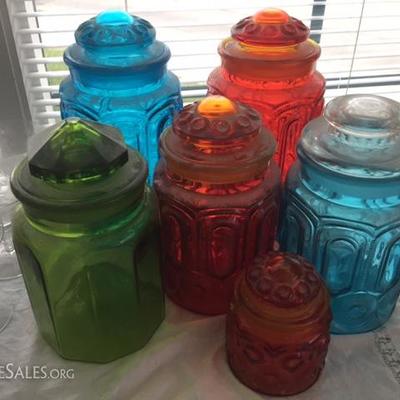 Colored Glass Canisters.