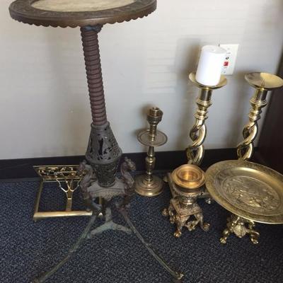 Small pedestal table and Candlesticks