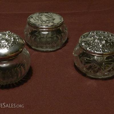 collectible antique silver-topped powder jars