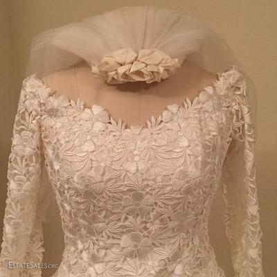 Wedding dress bodice detail with veil