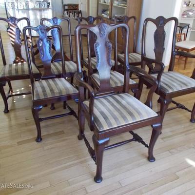 1865 English carved Queen Anne style set of 8 dining chairs thought to be made of Cuban mahogany $10,000 or best offer
2 arm chairs 24...