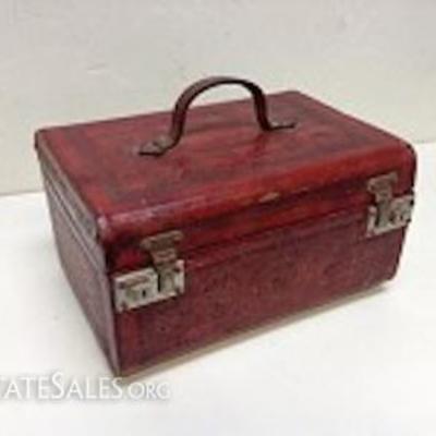 Vintage Red Tooled Leather Train Case