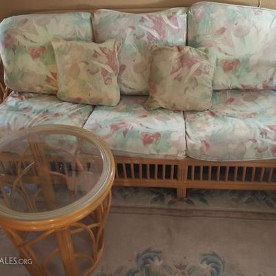 WNT002 Vintage Rattan Sofa & End Table with Glass Top #2
