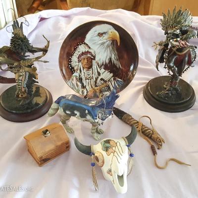 WNT061 Native American Bronze Figurines, Collectible Plate & More!
