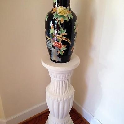 Oriental Porcelain Vase and White Pedestal