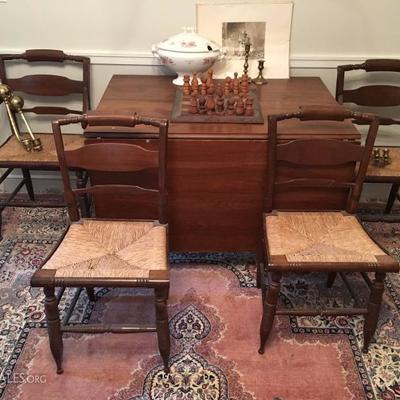 Drop Leaf Table, Rush Seat Chairs, Room Rug 