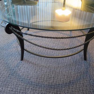 Swaim Furniture. Brass & Glass Round Coffee / Cocktail Table With Rope Detail. 44'' Diameter x 17 1/2'' H