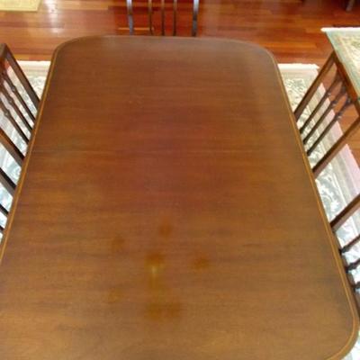 Duncan Phyfe style mahogany dining table $349
with 3 leaves 98 X 42