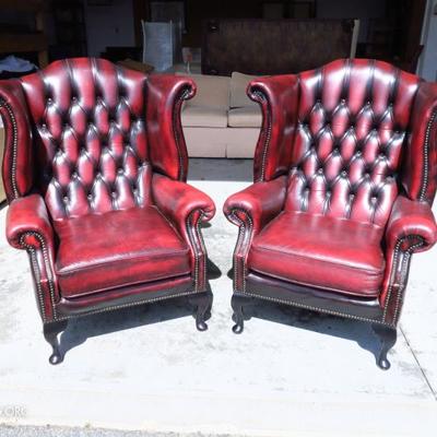 Pr- Leather tufted wing chairs ( excellent condition)