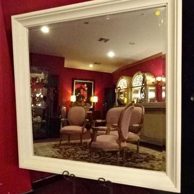 LARGE FRAMED MIRROR, WHITE FINISH, 53" SQUARE