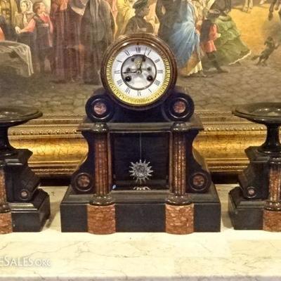 19TH CENTURY ONYX FRENCH CLOCK AND GARNITURE